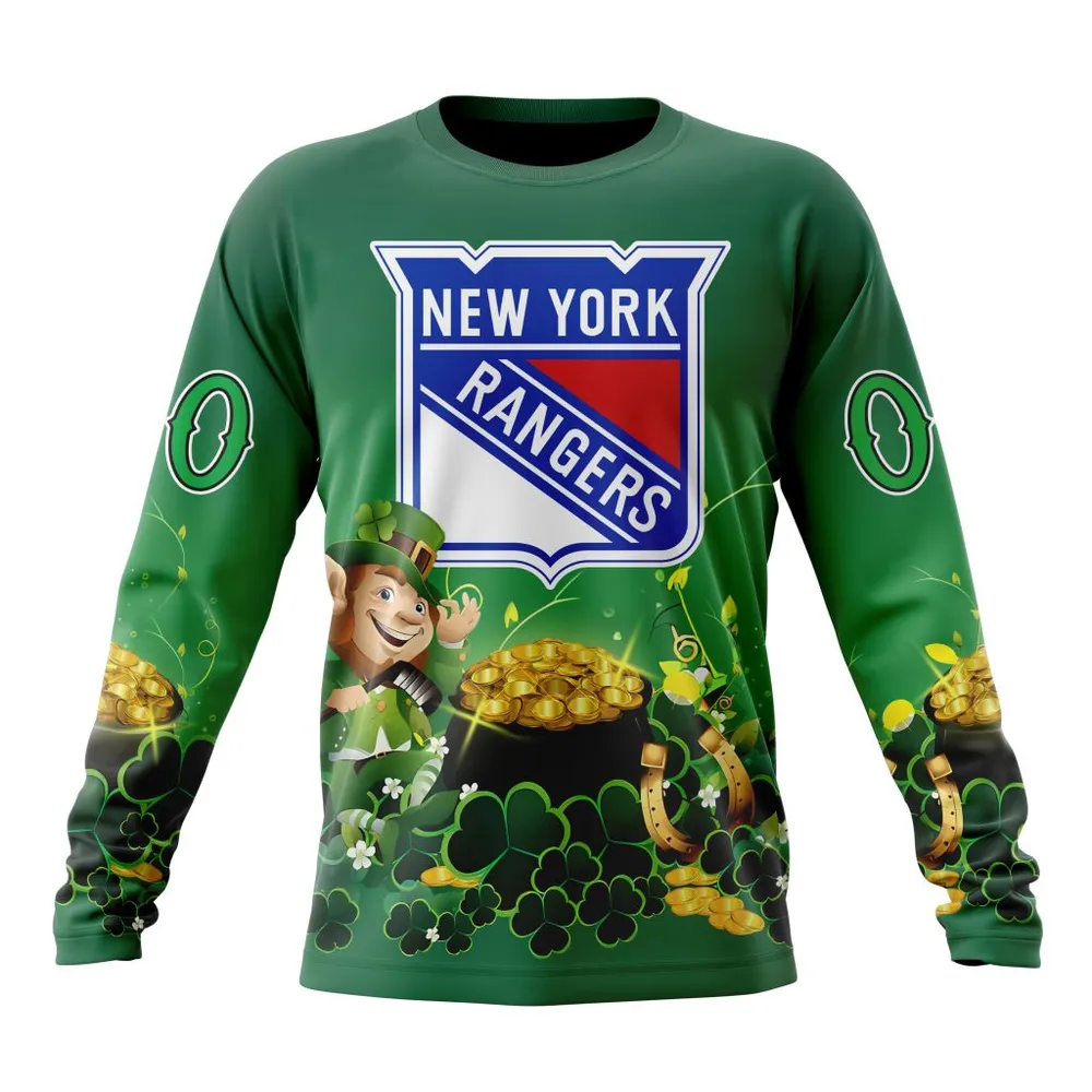 NHL New York Rangers Special Design For St. Patrickâ€™S Day St2403 Long Sleeved Sweatshirt 