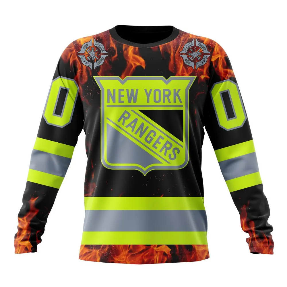 NHL New York Rangers Special Design Honoring Firefighters St2401 Long Sleeved Sweatshirt 