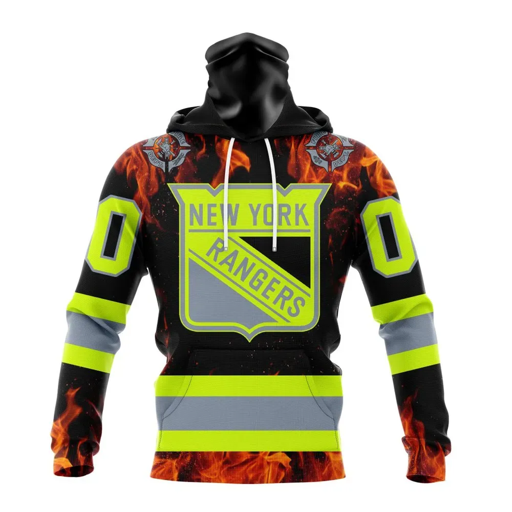 NHL New York Rangers Special Design Honoring Firefighters St2401 Mask Hoodie