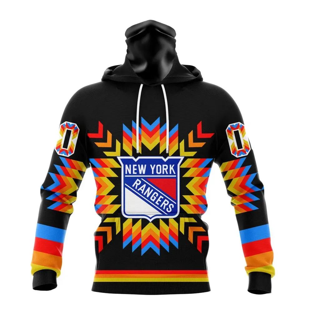 NHL New York Rangers Special Design With Native Pattern St2306 Mask Hoodie