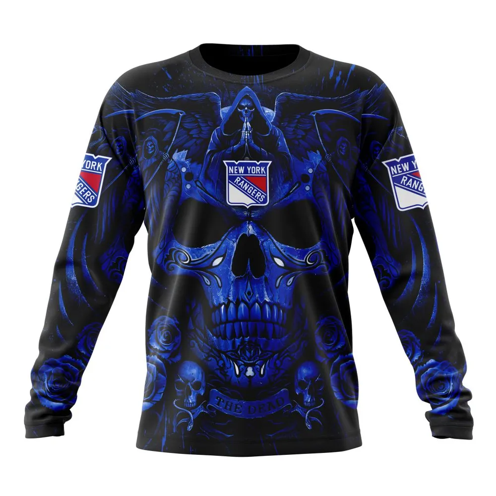 NHL New York Rangers Special Design With Skull Art St2203 Long Sleeved Sweatshirt 