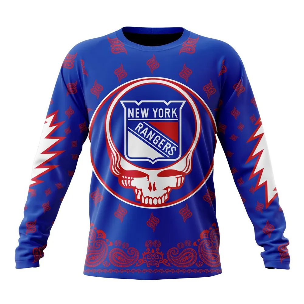 NHL New York Rangers Special Grateful Dead Design St2303 Long Sleeved Sweatshirt 