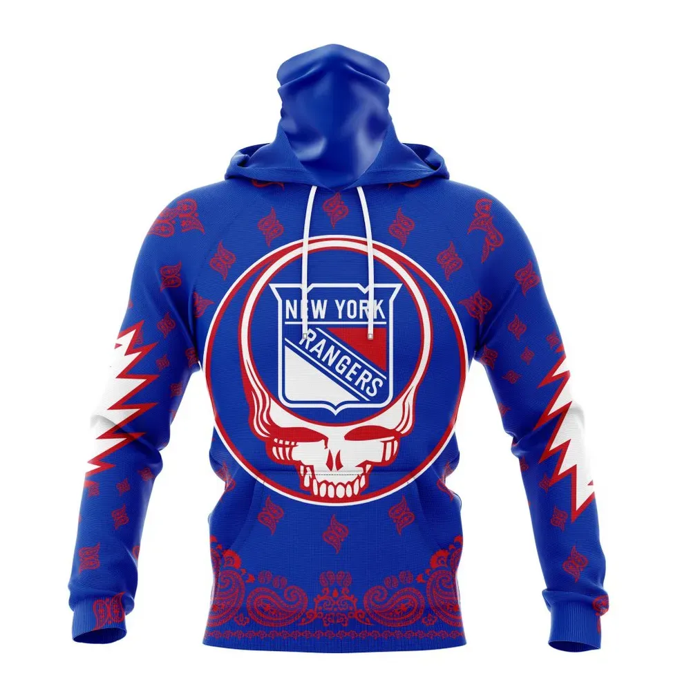 NHL New York Rangers Special Grateful Dead Design St2303 Mask Hoodie