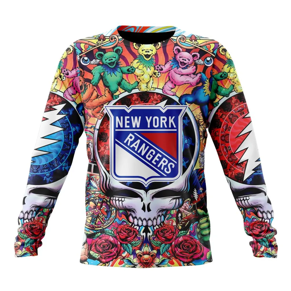 NHL New York Rangers Special Grateful Dead Design St2304 Long Sleeved Sweatshirt 