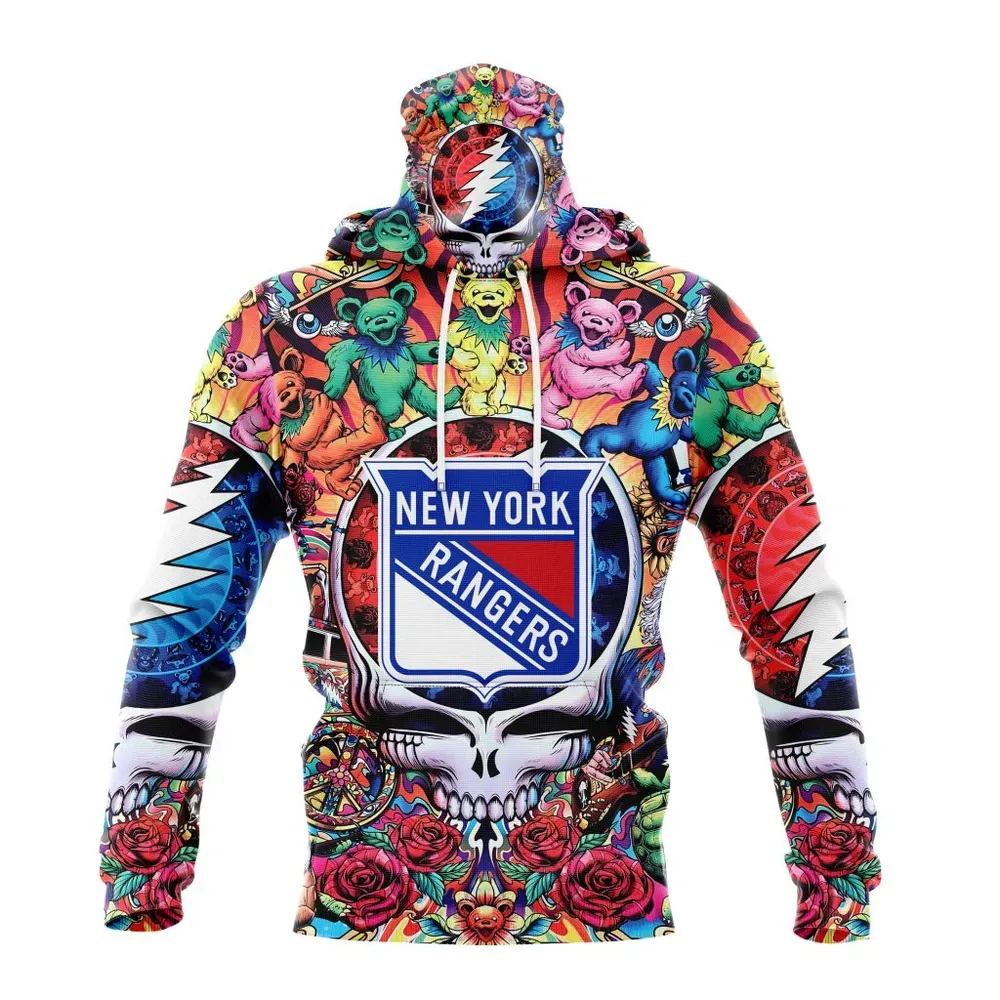 NHL New York Rangers Special Grateful Dead Design St2304 Mask Hoodie