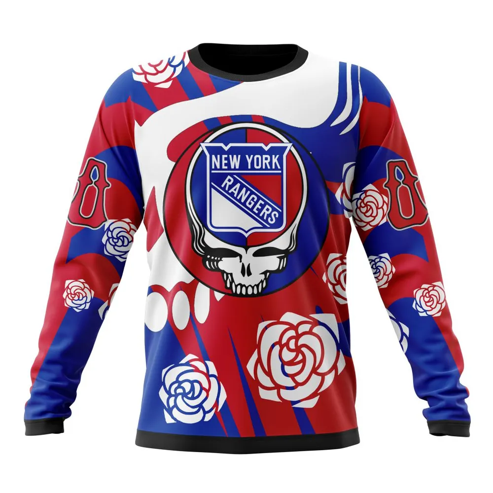 NHL New York Rangers Special Grateful Dead Design St2305 Long Sleeved Sweatshirt 