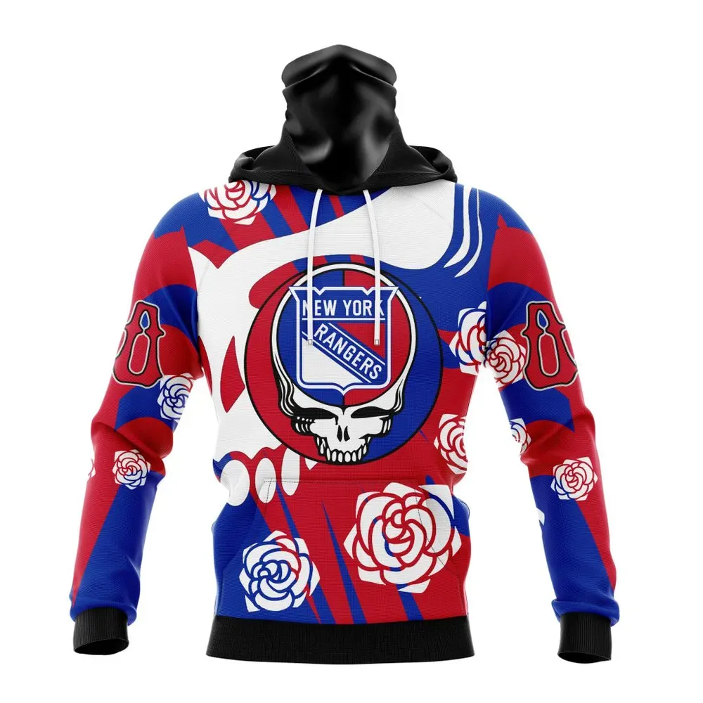 NHL New York Rangers Special Grateful Dead Design St2305 Mask Hoodie