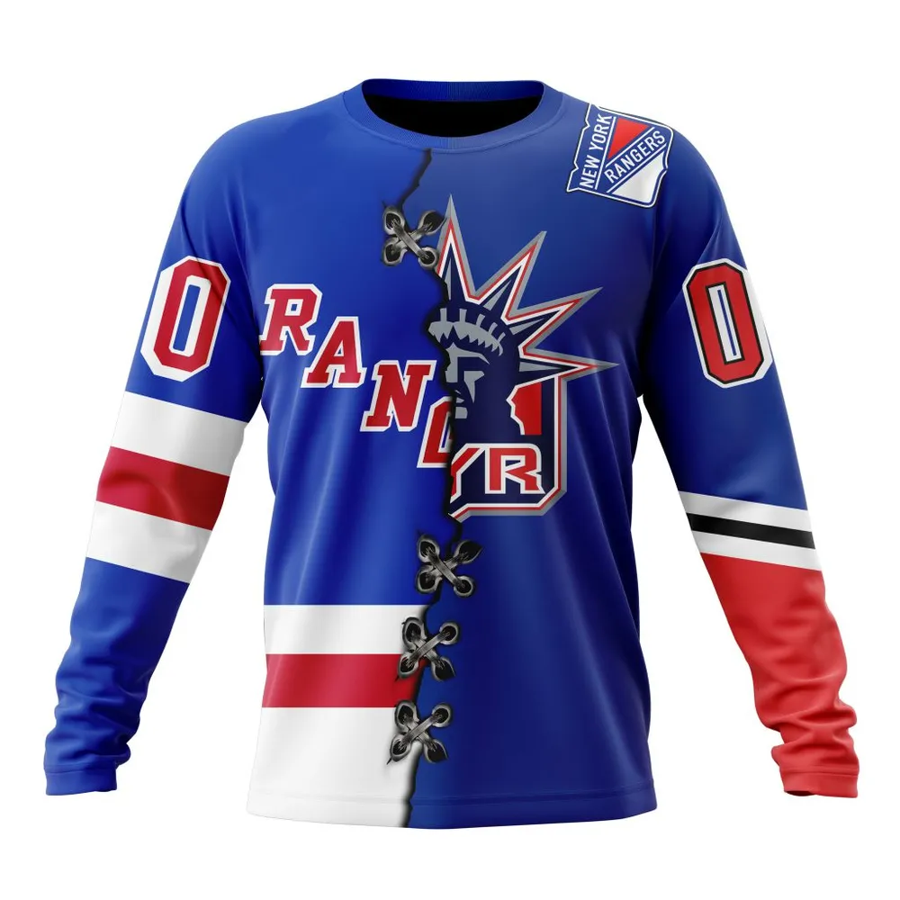 NHL New York Rangers Special Home Mix Reverse Retro Personalized Kits Long Sleeved Sweatshirt 