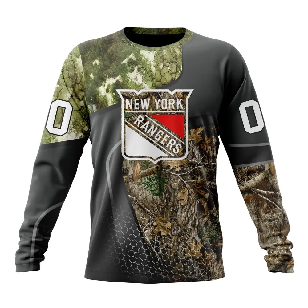 NHL New York Rangers Special Hunting Camo Design St2302 Long Sleeved Sweatshirt 