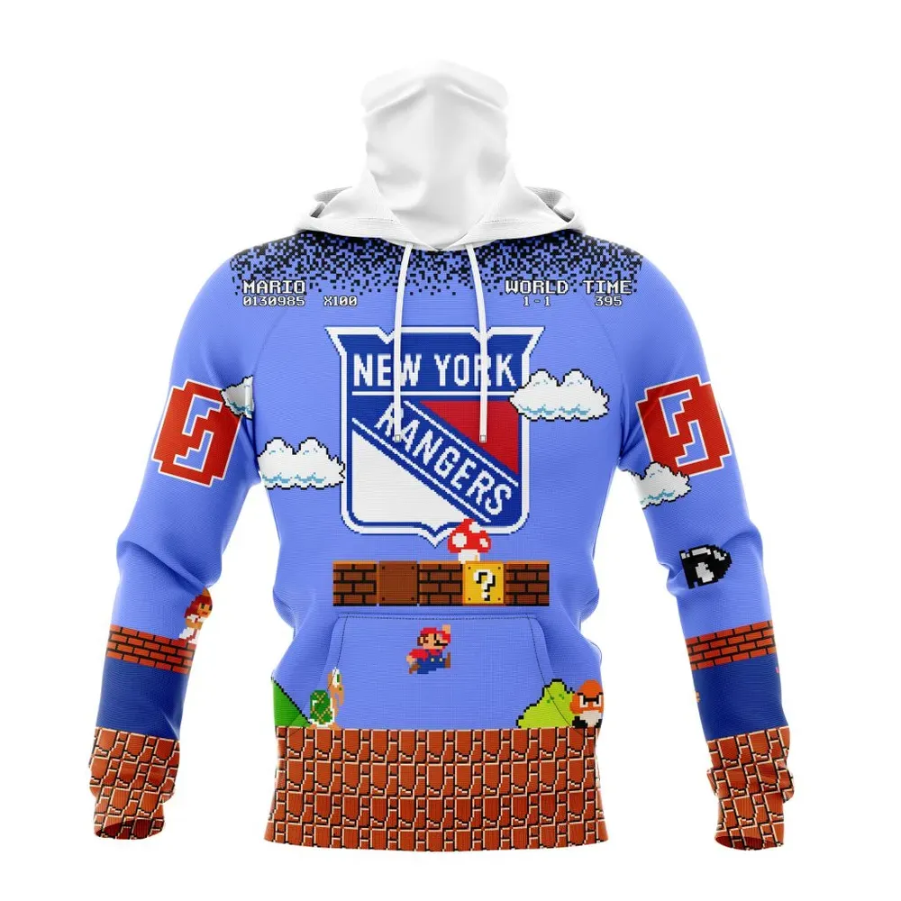 NHL New York Rangers Special Kits With Super Mario Game Design Mask Hoodie