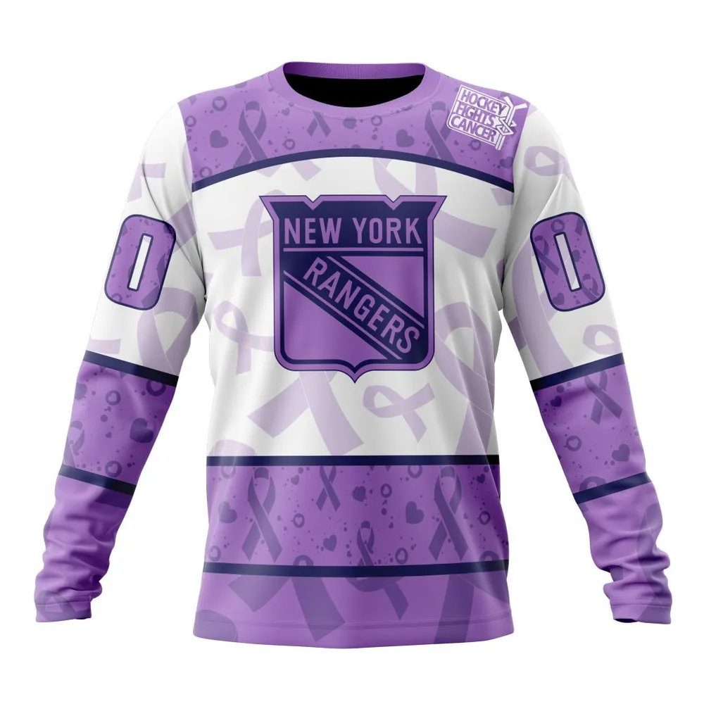 NHL New York Rangers Special Lavender Fight Cancer St2201 Long Sleeved Sweatshirt 