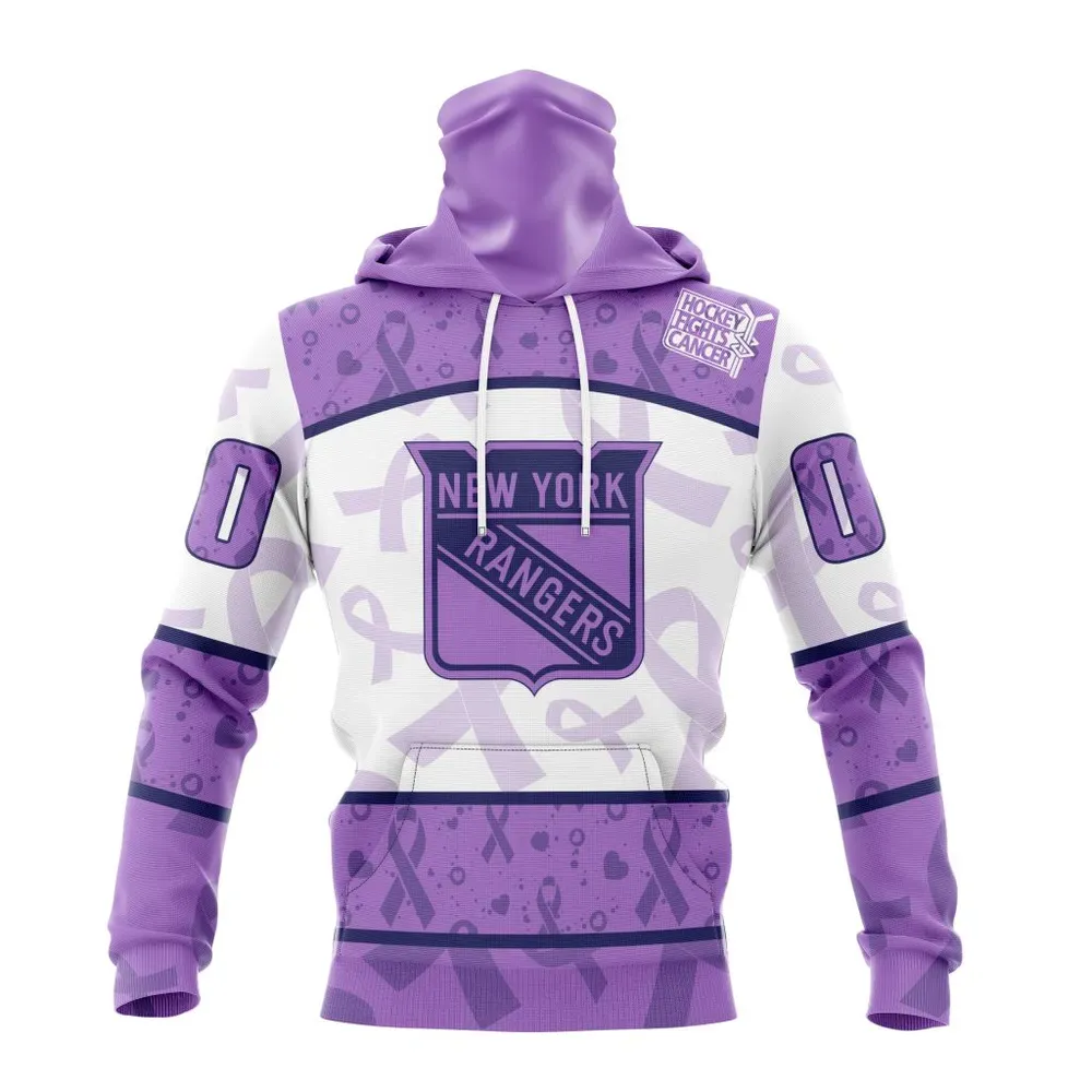 NHL New York Rangers Special Lavender Fight Cancer St2201 Mask Hoodie