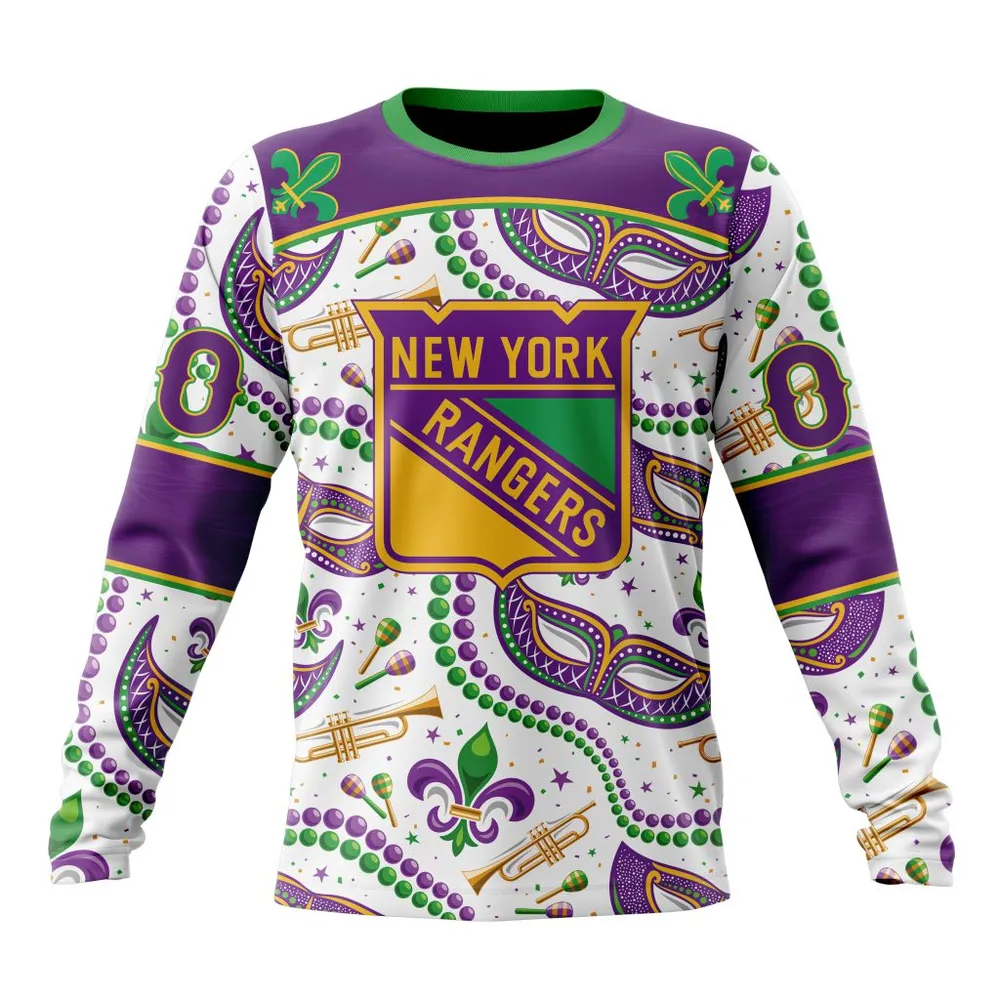 NHL New York Rangers Special Mardi Gras Design St2401 Long Sleeved Sweatshirt 