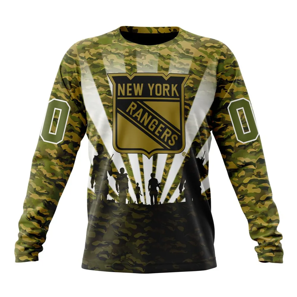 NHL New York Rangers Special Military Camo Kits For Veterans Day And Rememberance Day St2201 Long Sleeved Sweatshirt 