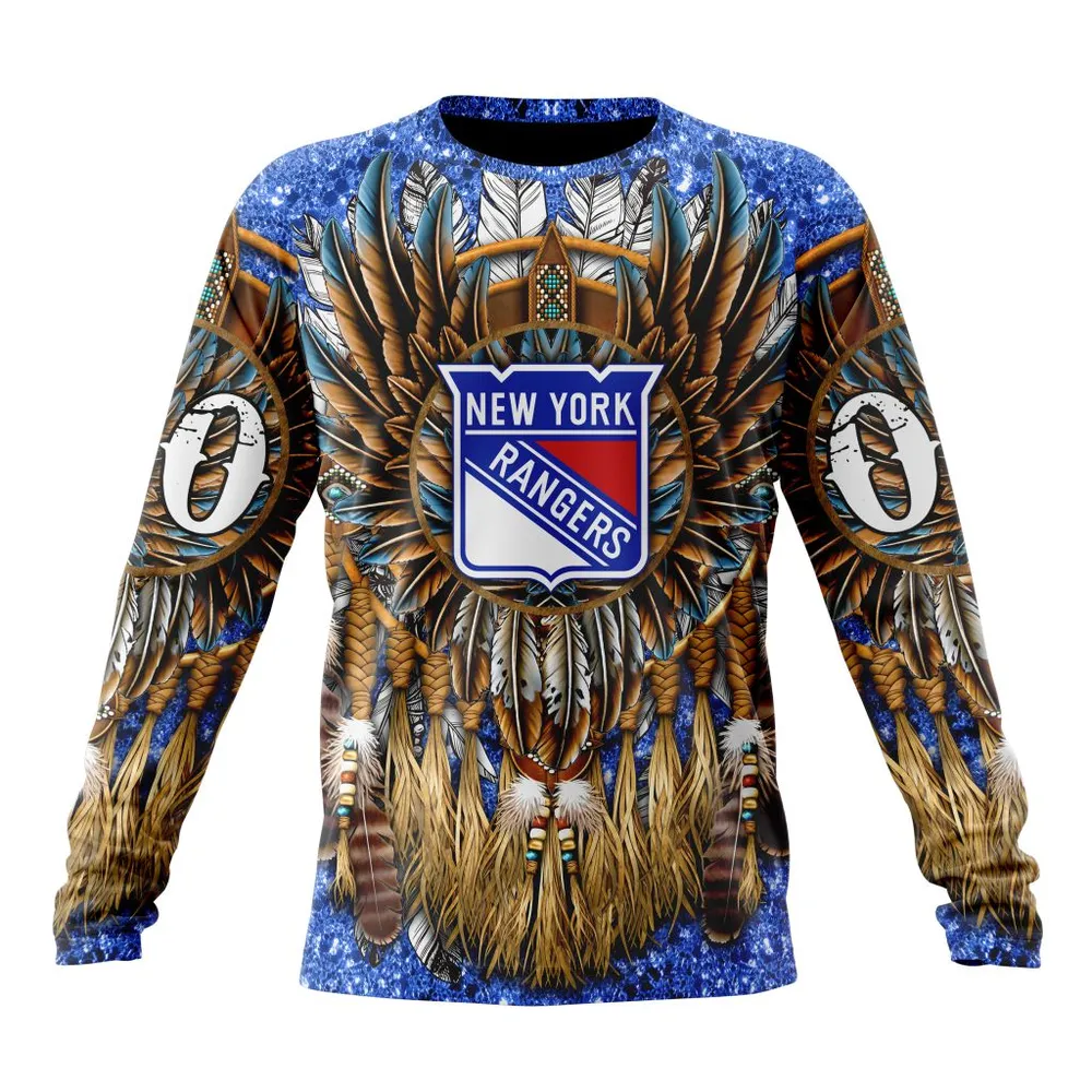 NHL New York Rangers Special Native Costume Design St2201 Long Sleeved Sweatshirt 