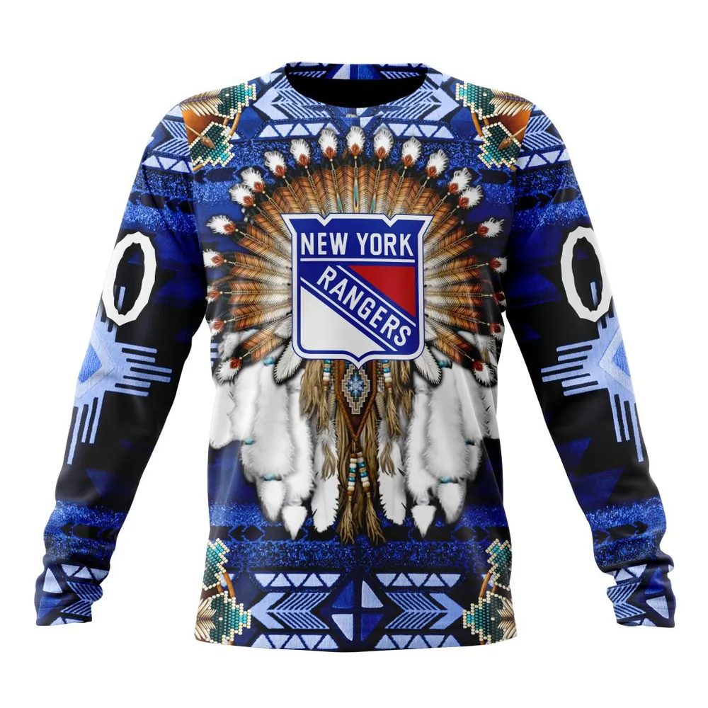 NHL New York Rangers Special Native Costume Design St2202 Long Sleeved Sweatshirt 