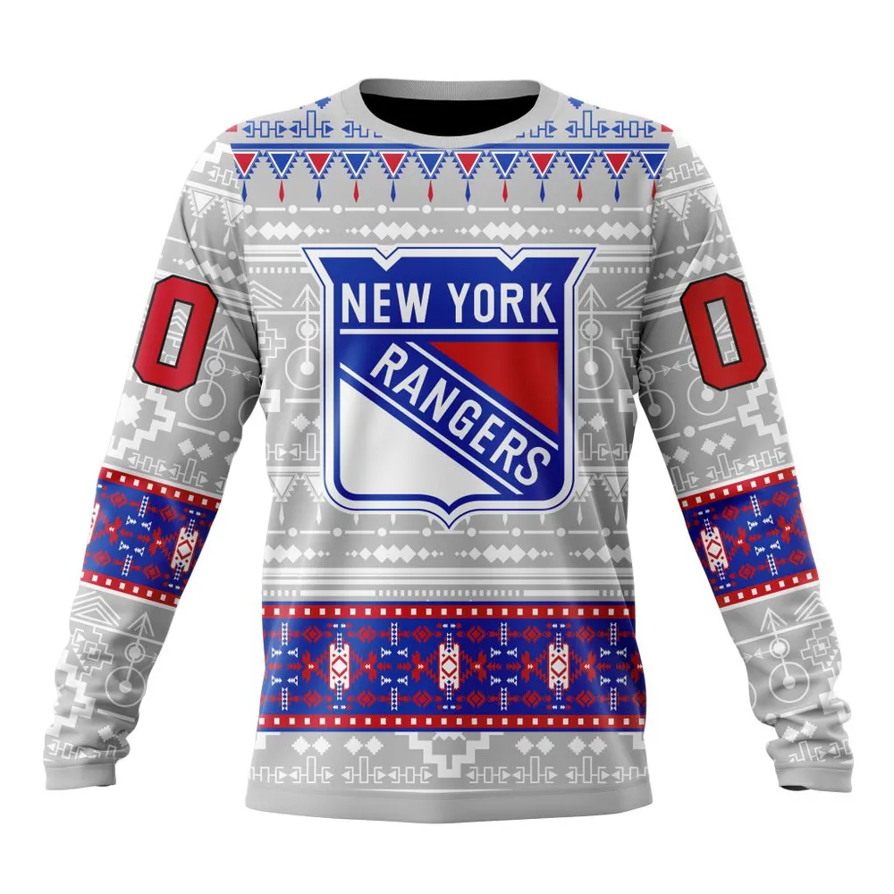 NHL New York Rangers Special Native Design St2302 Long Sleeved Sweatshirt 