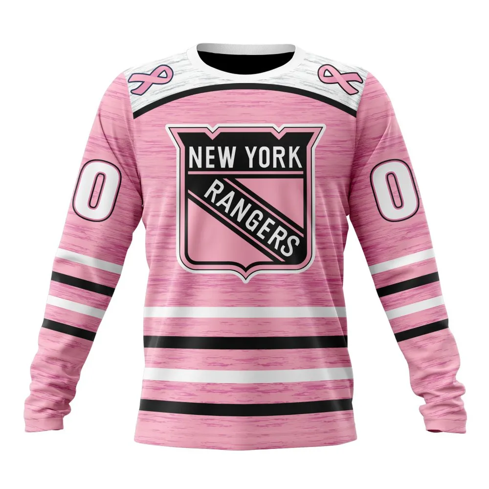 NHL New York Rangers Special Pink Fight Breast Cancer Design St2304 Long Sleeved Sweatshirt 