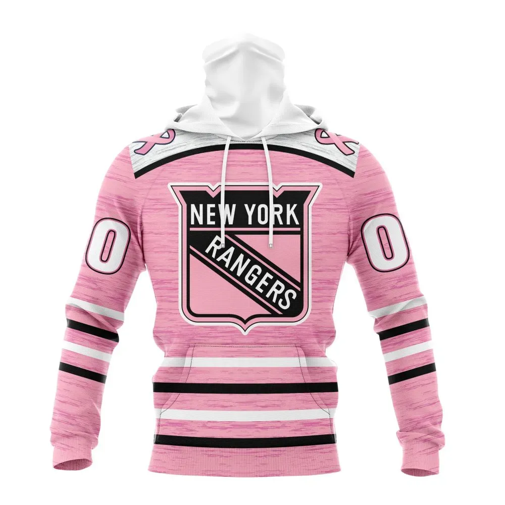 NHL New York Rangers Special Pink Fight Breast Cancer Design St2304 Mask Hoodie