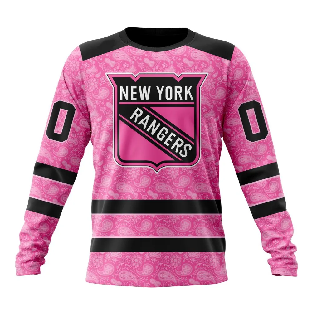 NHL New York Rangers Special Pink Fight Breast Cancer St2306 Long Sleeved Sweatshirt 