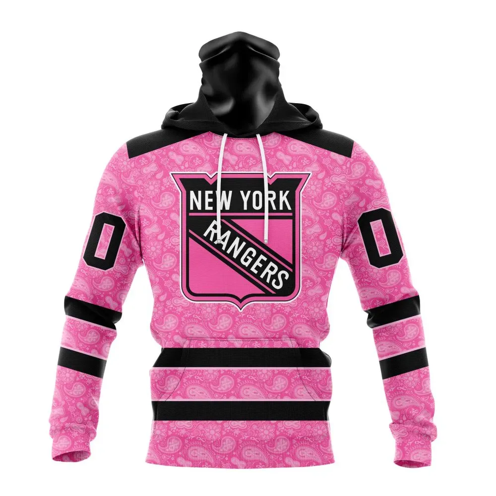 NHL New York Rangers Special Pink Fight Breast Cancer St2306 Mask Hoodie