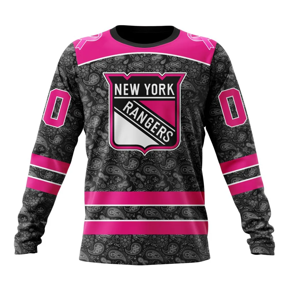 NHL New York Rangers Special Pink In The Rink Fight Breast Cancer St2301 Long Sleeved Sweatshirt 