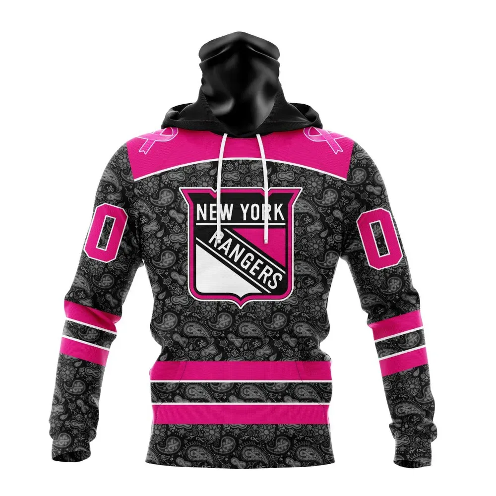 NHL New York Rangers Special Pink In The Rink Fight Breast Cancer St2301 Mask Hoodie