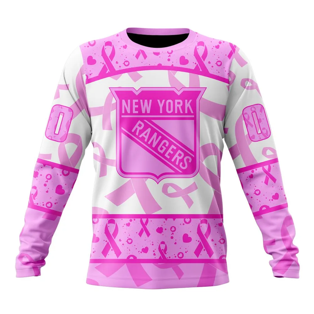 NHL New York Rangers Special Pink October Breast Cancer Awareness Month St2302 Long Sleeved Sweatshirt 