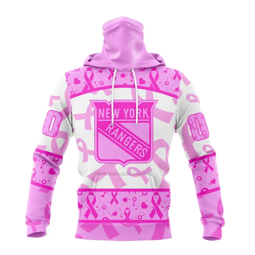 NHL New York Rangers Special Pink October Breast Cancer Awareness Month St2302 Mask Hoodie