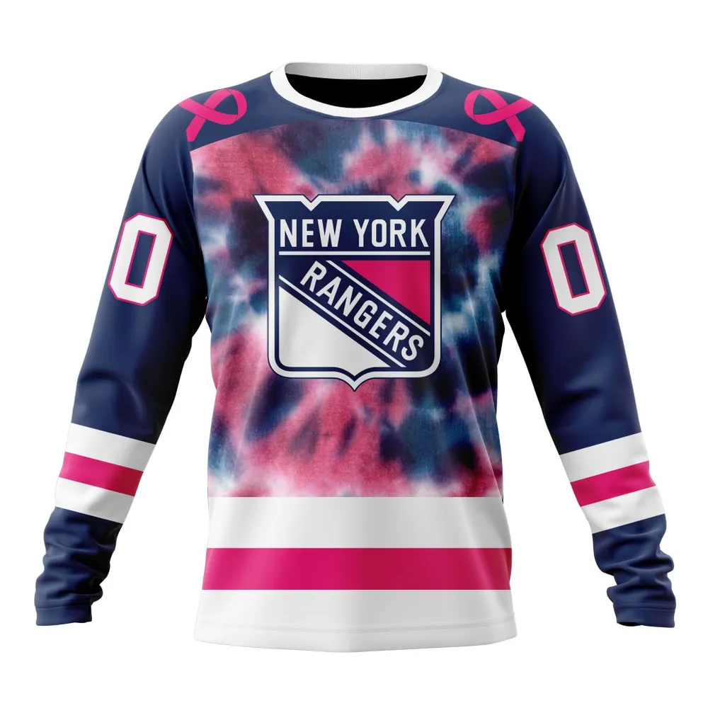 NHL New York Rangers Special Pink October Fight Breast Cancer St2303 Long Sleeved Sweatshirt 