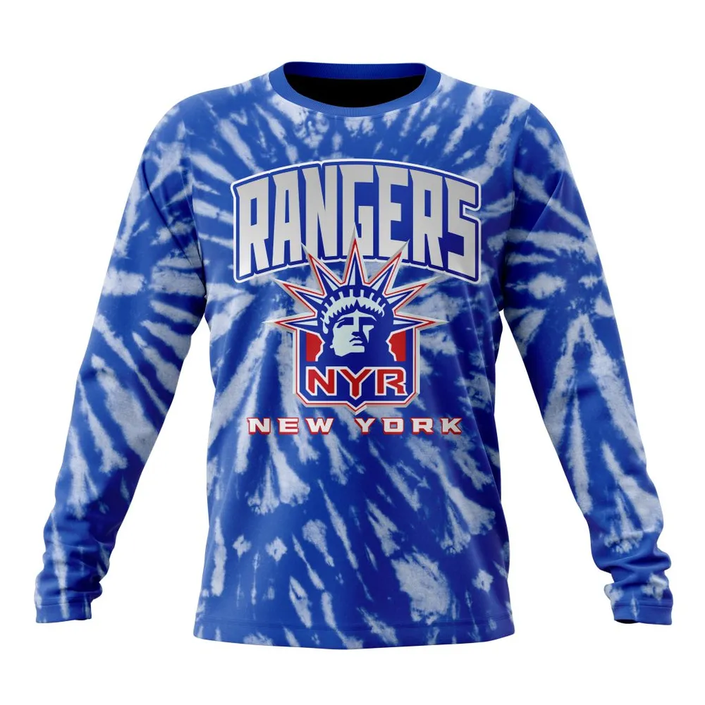 NHL New York Rangers Special Retro Vintage Tie Dye St2201 Long Sleeved Sweatshirt 