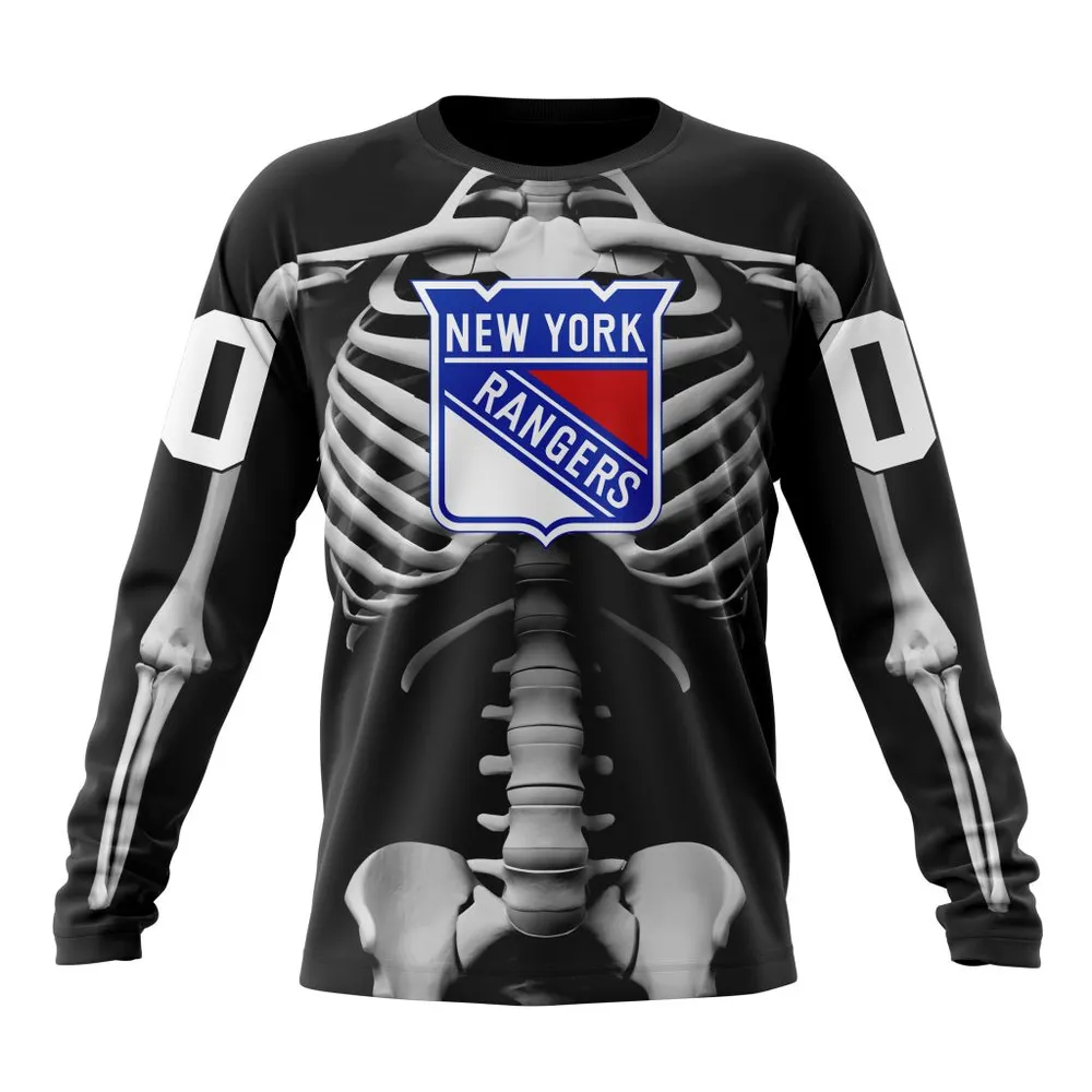 NHL New York Rangers Special Skeleton Costume For Halloween St2301 Long Sleeved Sweatshirt 