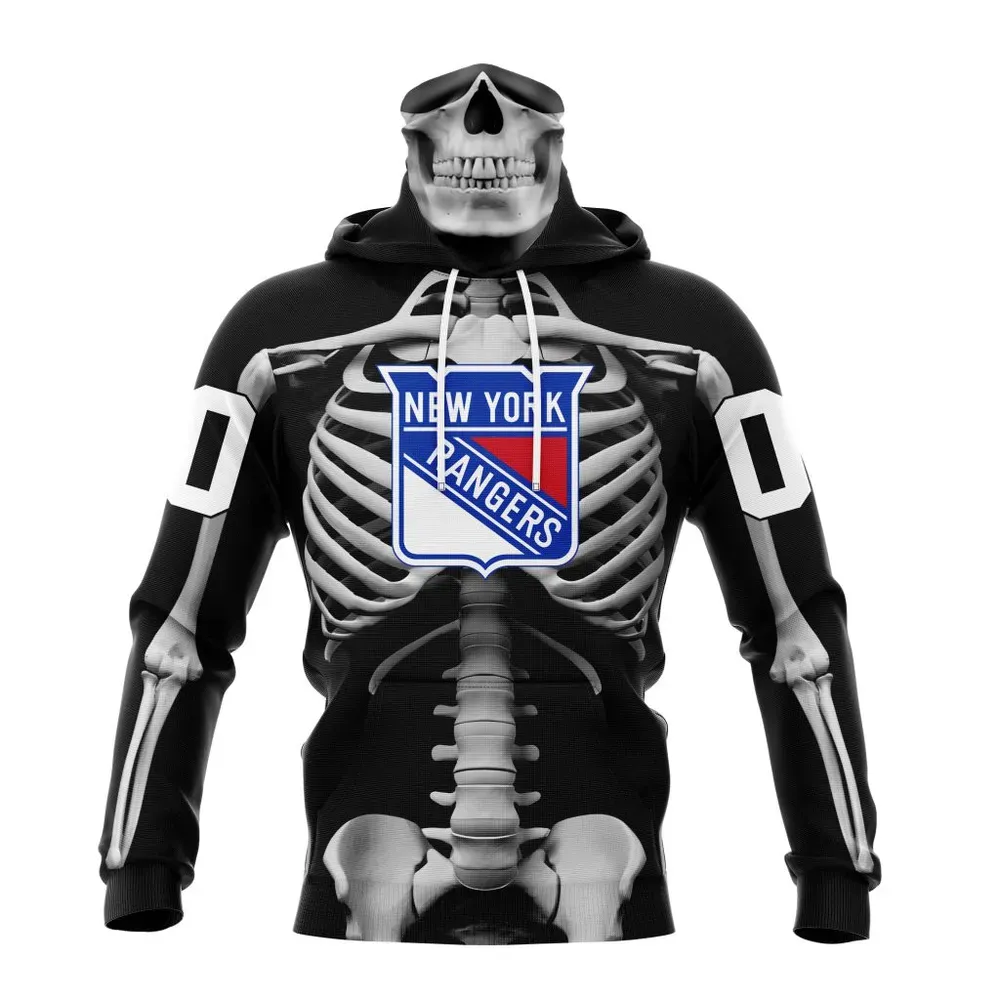 NHL New York Rangers Special Skeleton Costume For Halloween St2301 Mask Hoodie