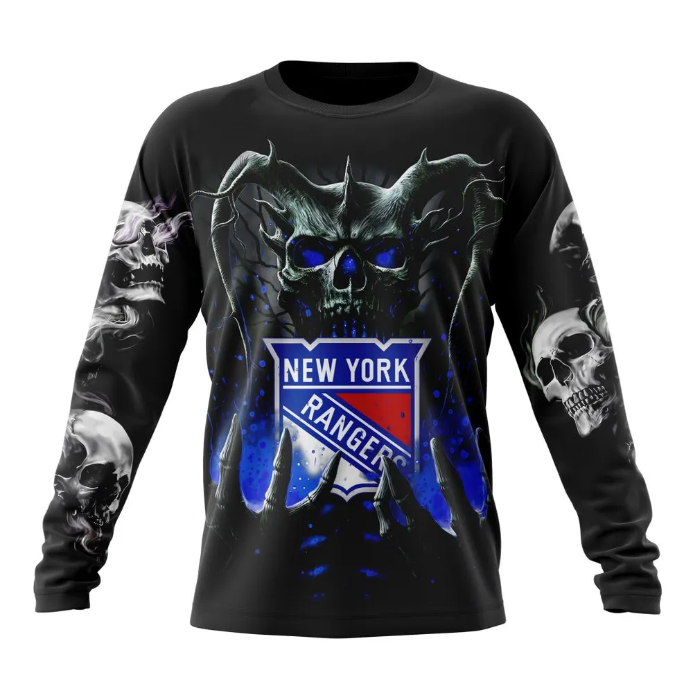 NHL New York Rangers Special Skull Art Design St2301 Long Sleeved Sweatshirt 