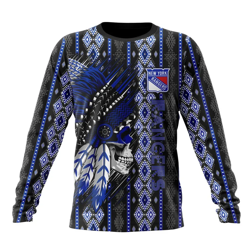 NHL New York Rangers Special Skull Native Design St2301 Long Sleeved Sweatshirt 