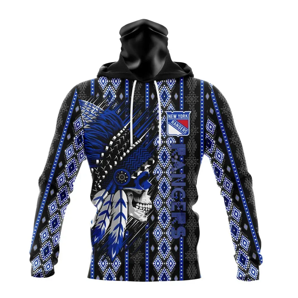 NHL New York Rangers Special Skull Native Design St2301 Mask Hoodie