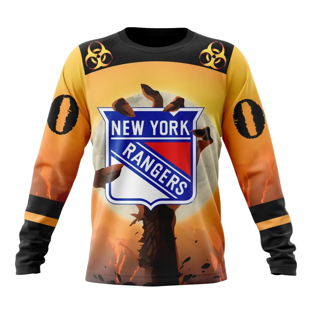 NHL New York Rangers Special Zombie Design For Halloween St2305 Long Sleeved Sweatshirt 