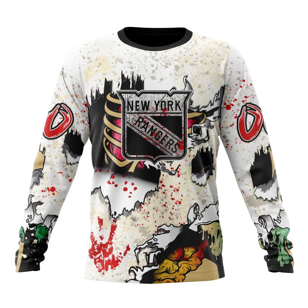 NHL New York Rangers Special Zombie Style For Halloween St2304 Long Sleeved Sweatshirt 