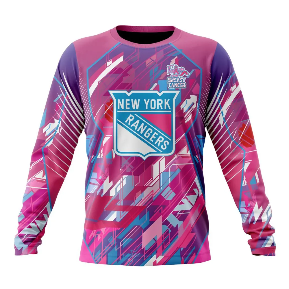 NHL New York Rangers | Specialized Design I Pink I Can! Fearless Again Breast Cancer Long Sleeved Sweatshirt 