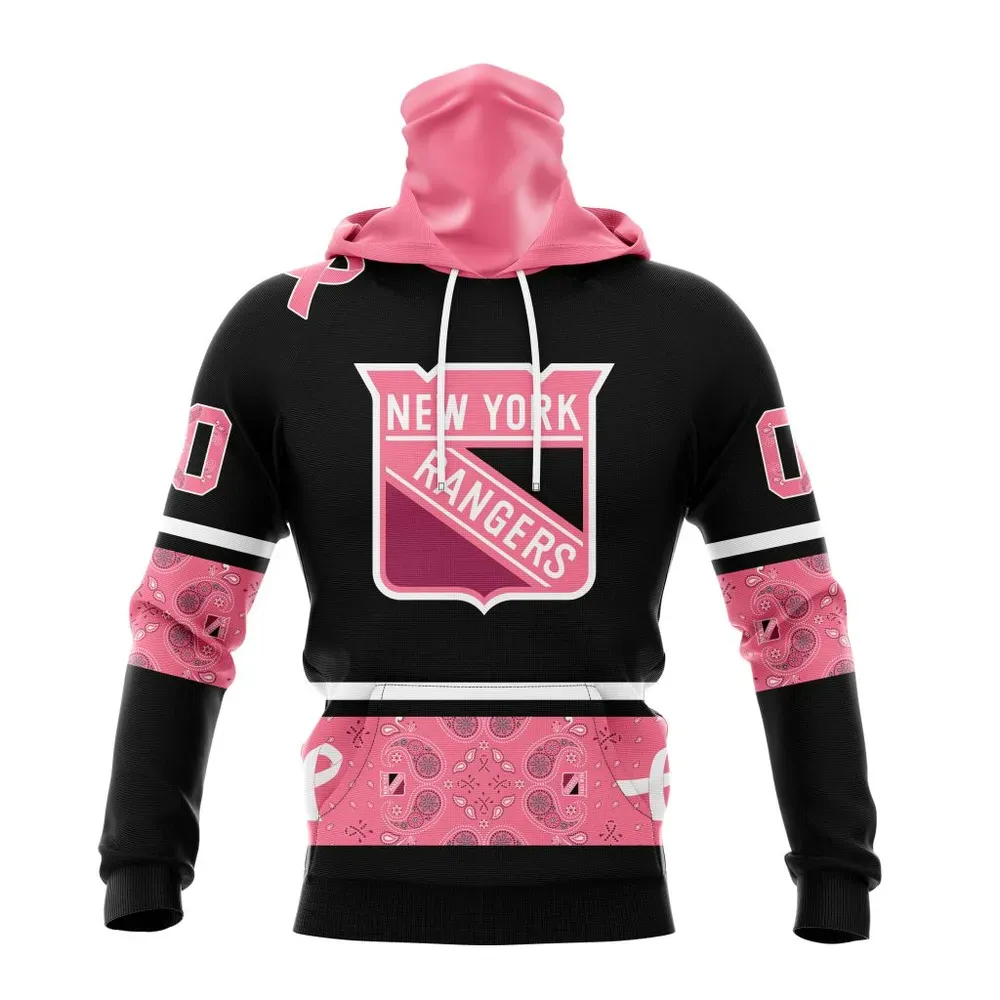 NHL New York Rangers | Specialized Design In Classic Style With Paisley! In October We Wear Pink Breast Cancer Mask Hoodie