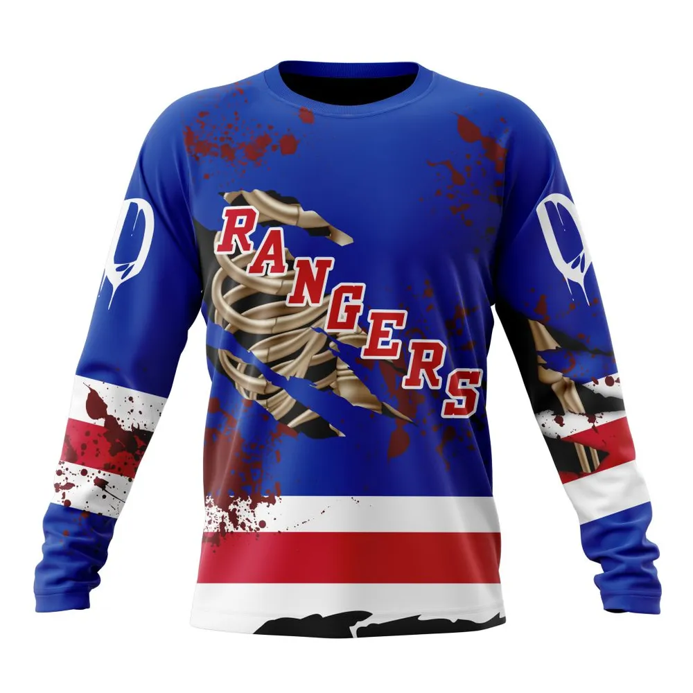 NHL New York Rangers | Specialized Design Jersey With Your Ribs For Halloween Long Sleeved Sweatshirt 