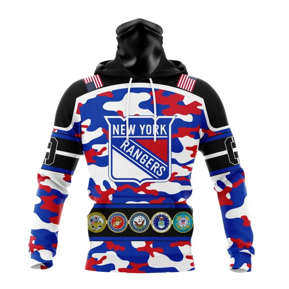 NHL New York Rangers | Specialized Design Wih Camo Team Color And Military Force Logo Mask Hoodie