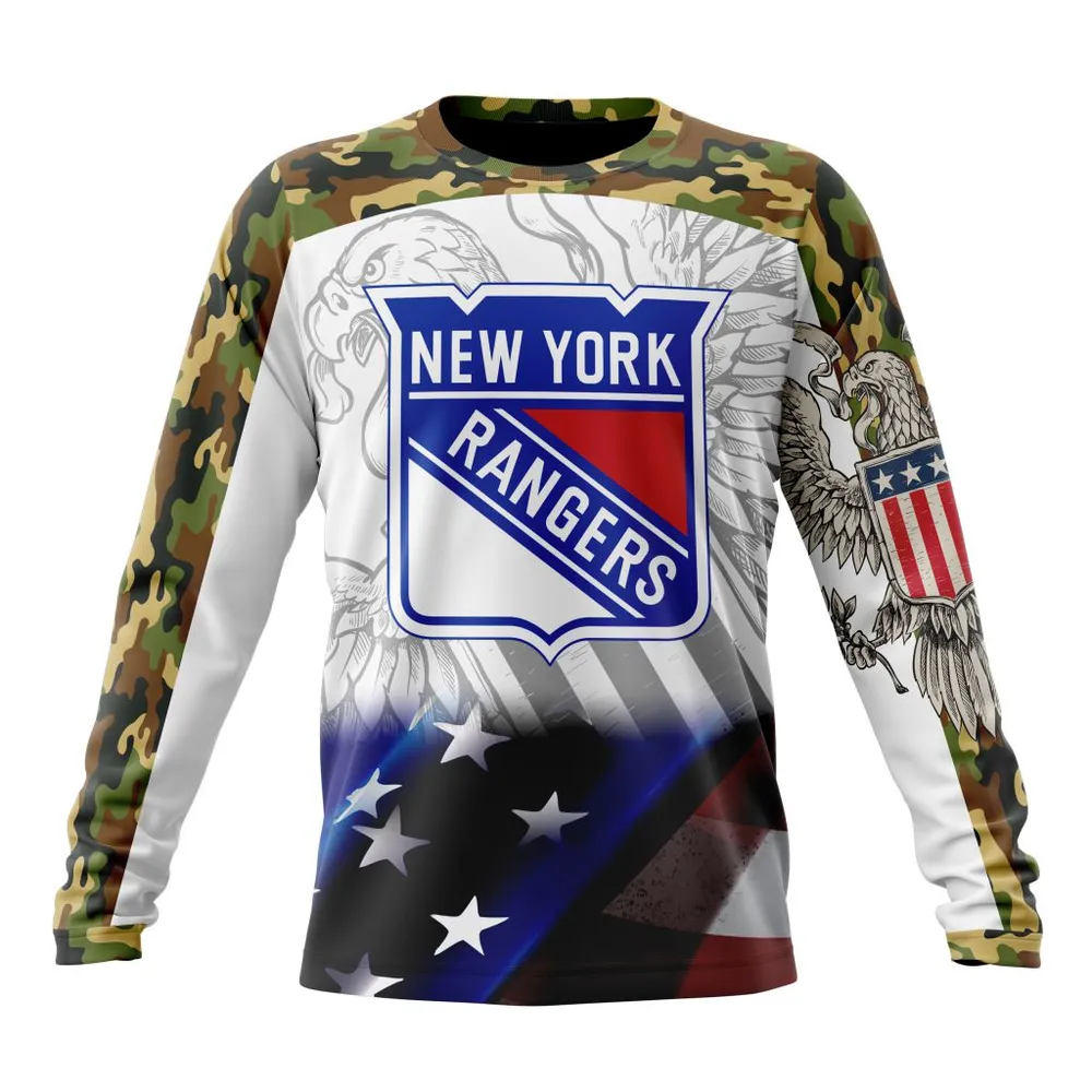 NHL New York Rangers | Specialized Design With Our America Flag And Our America Eagle Long Sleeved Sweatshirt 