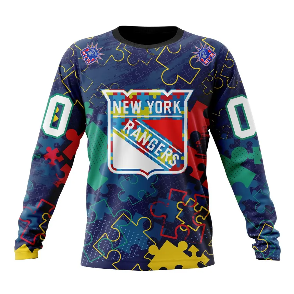 NHL New York Rangers | Specialized Fearless Aganst Autism Long Sleeved Sweatshirt 