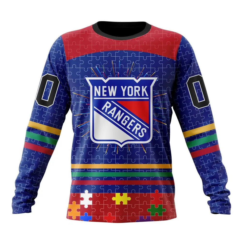 NHL New York Rangers | Specialized Fearless Aganst Autism V0122 Long Sleeved Sweatshirt 