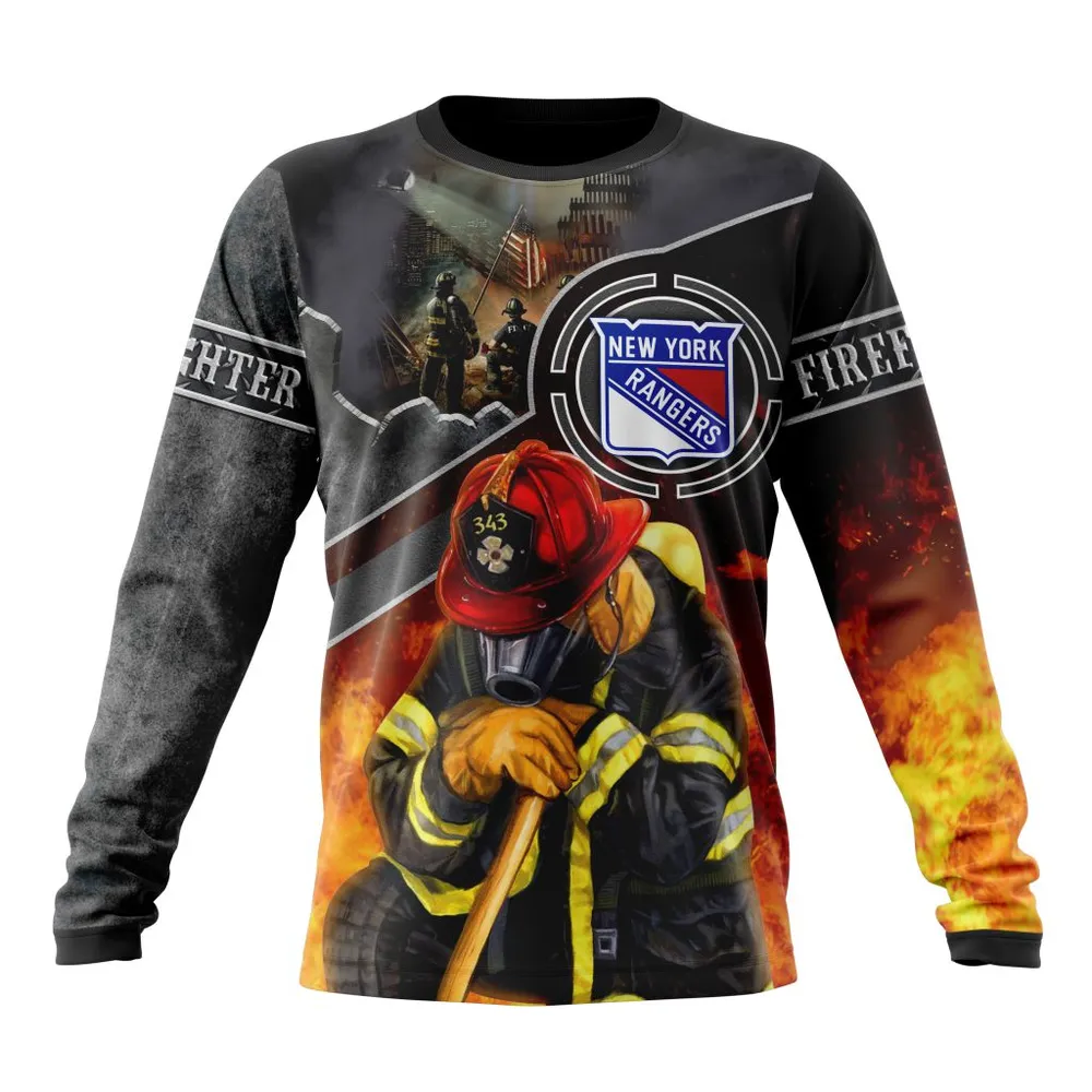 NHL New York Rangers | Specialized Kits To Honor Firefighter In Patriot Day We Will Never Forget Long Sleeved Sweatshirt 