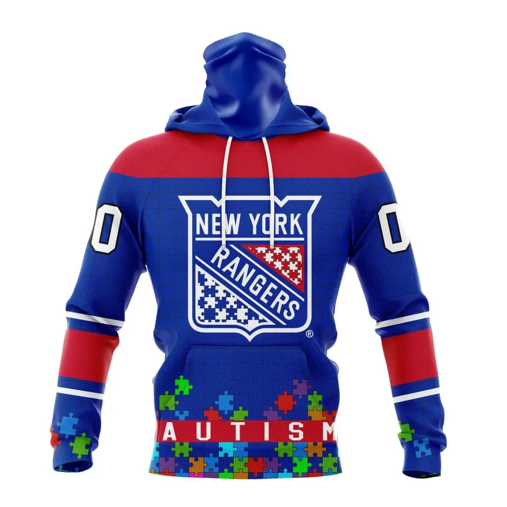 NHL New York Rangers | Specialized Unisex Kits Hockey Fights Against Autism Mask Hoodie