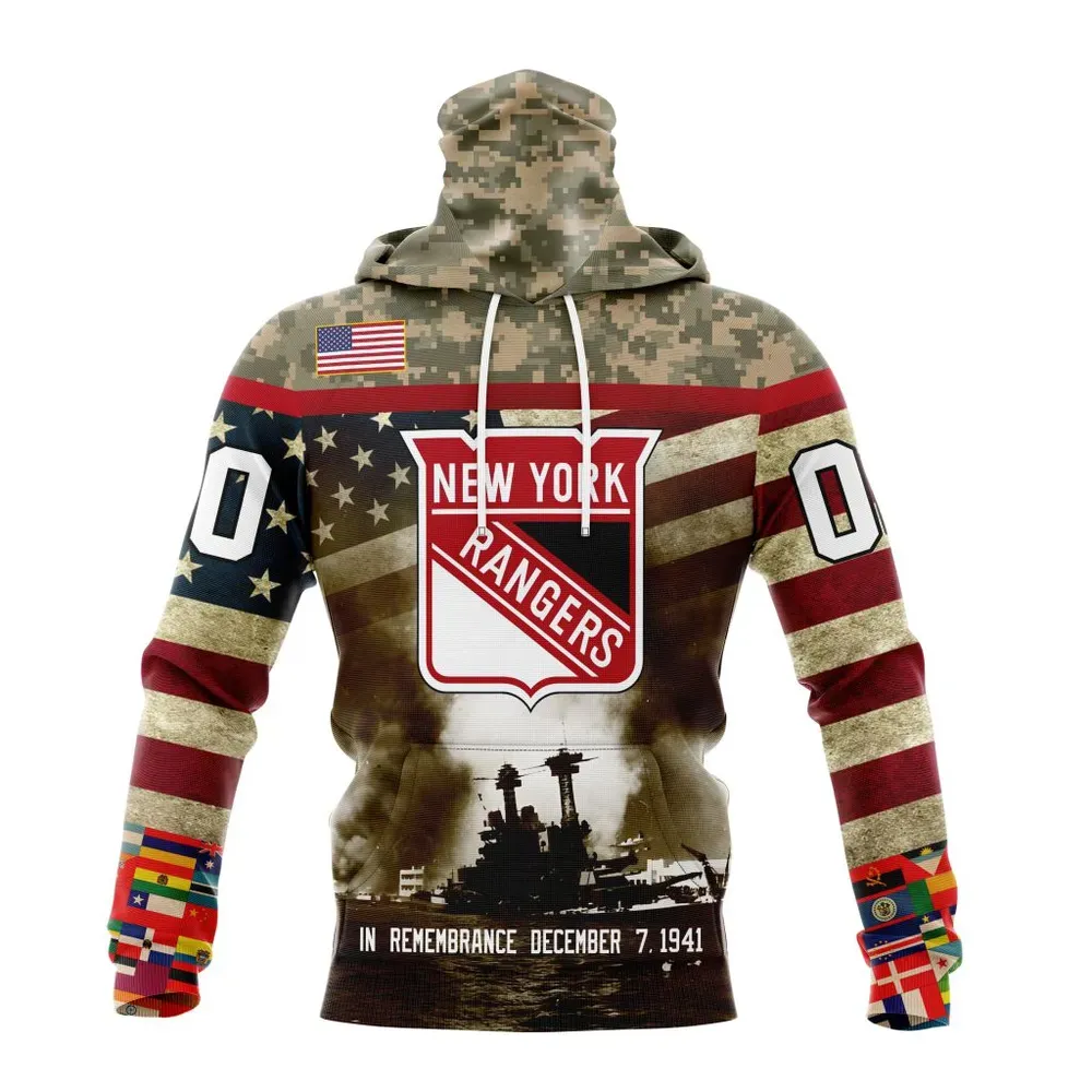 NHL New York Rangers | Specialized Unisex Kits Remember Pearl Harbor Mask Hoodie