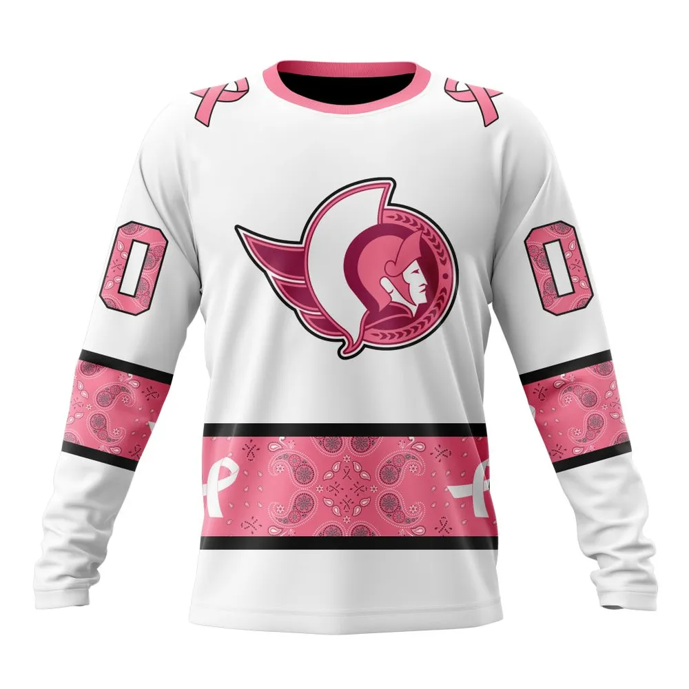 NHL Ottawa Senators In Classic Style With Paisley! In October We Wear Pink Breast Cancer Long Sleeved Sweatshirt 