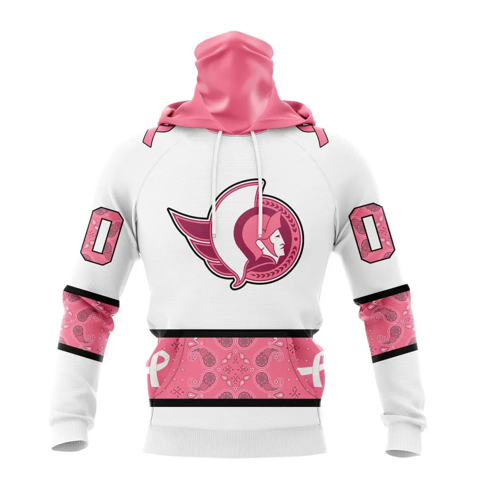 NHL Ottawa Senators In Classic Style With Paisley! In October We Wear Pink Breast Cancer Mask Hoodie